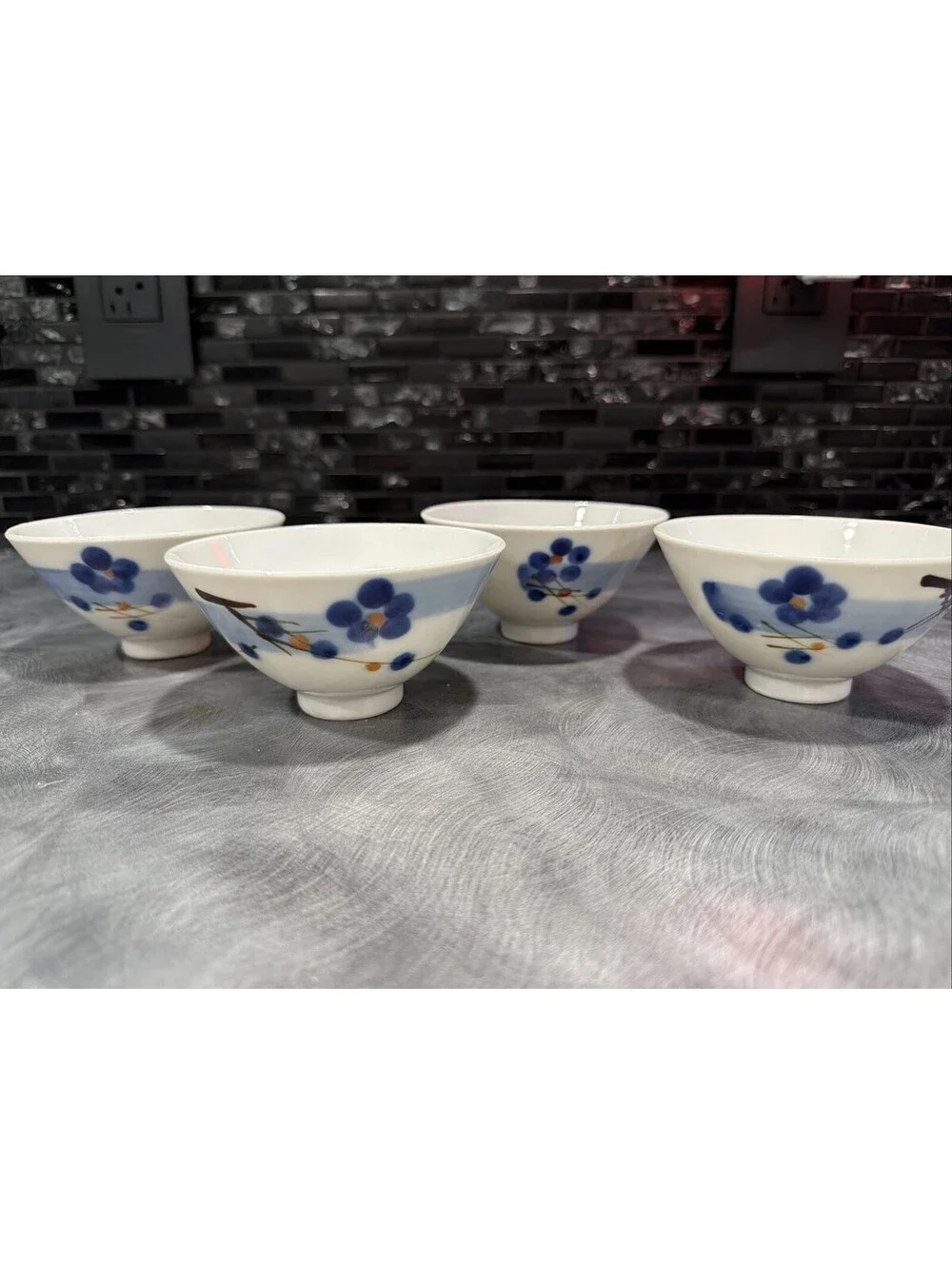 Japanese Porcelain Blue and White flower Rice Soup bowl Set Of 4
